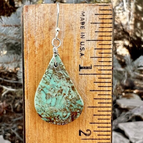 Sundance NEW $158 Turquoise Slab Sterling Silver Teardrop Handmade Earrings - Picture 6 of 7